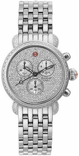 Michele Watches : MWW03C000212 Quartz Polished Steel Full Pave Diamond (total 539 Diamonds), Chronograph With Date At 6 Dial Polished Stainless Steel, Interchangeable Band Men Watch
