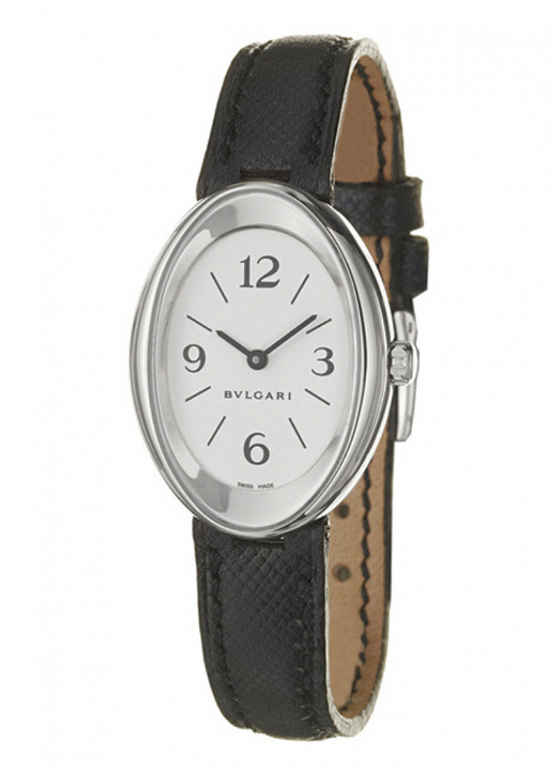Bvlgari Watches : OVW32GL Quartz Analog 18ct White Gold Case Black Leather Women Watch