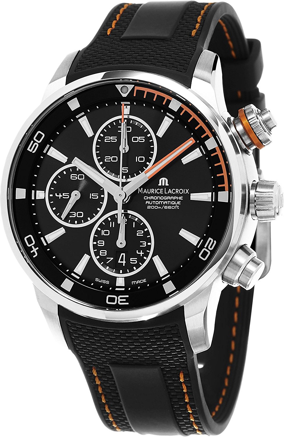 Maurice Lacroix Watches : PT6008-SS001-332-1 Automatic Chronograph Date Black Rubber Men Watch