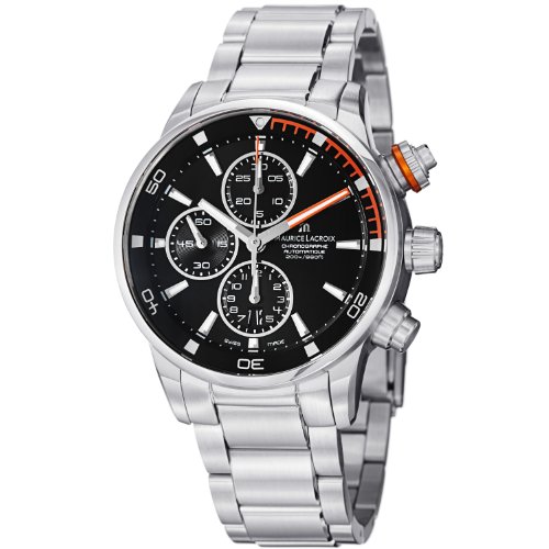 Maurice Lacroix Watches : PT6008-SS002-332 Automatic Chronograph Date Black Dial Stainless Steel Men Watch