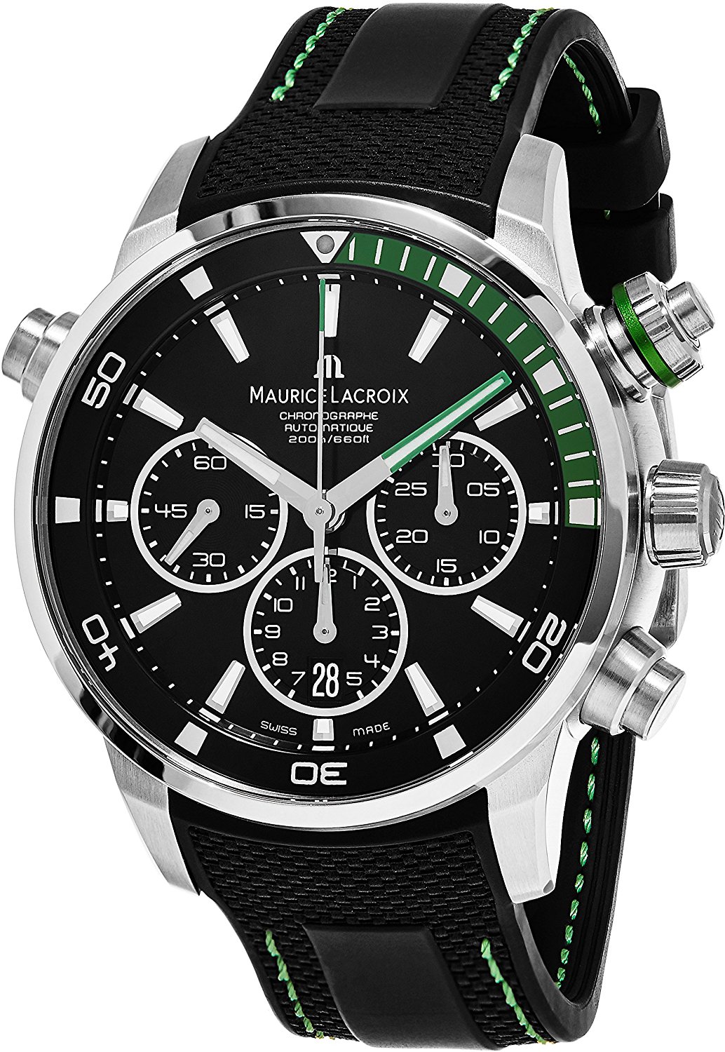 Maurice Lacroix Watches : PT6018-SS001-331-1 Automatic Chronograph Date Black Rubber Men Watch