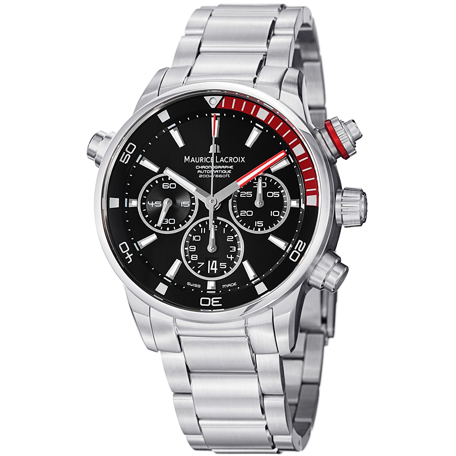 Maurice Lacroix Watches : PT6018-SS002330 Black Dial Stainless Steel Band Men Watch