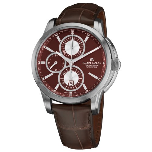Maurice Lacroix Watches : PT6188-SS001-730 Automatic Chronograph Date Brown Dial Leather Men Watch