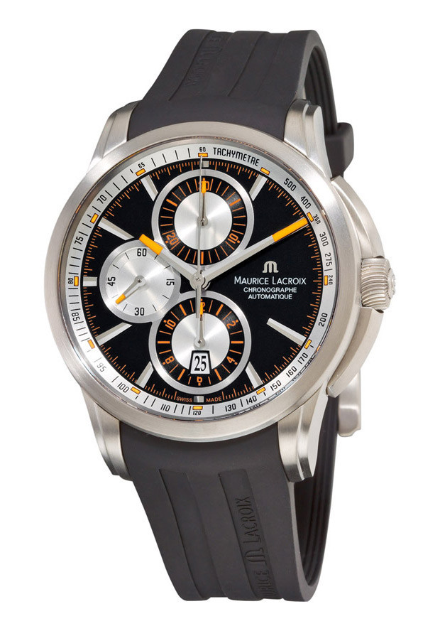 Maurice Lacroix Watches : PT6188-TT031-330 Automatic Chronograph Date Titanium Case Black Rubber Men Watch