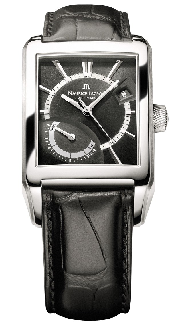 Maurice Lacroix Watches : PT6207-SS001-330 Automatic Date Black Dial Power Reserve Leather Men Watch
