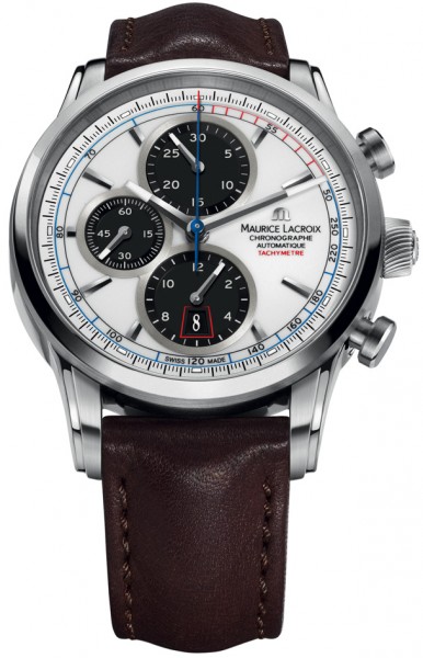 Maurice Lacroix Watches : PT6288-SS001-130 Automatic Chronograph Date White Dial Brown Leather Men Watch