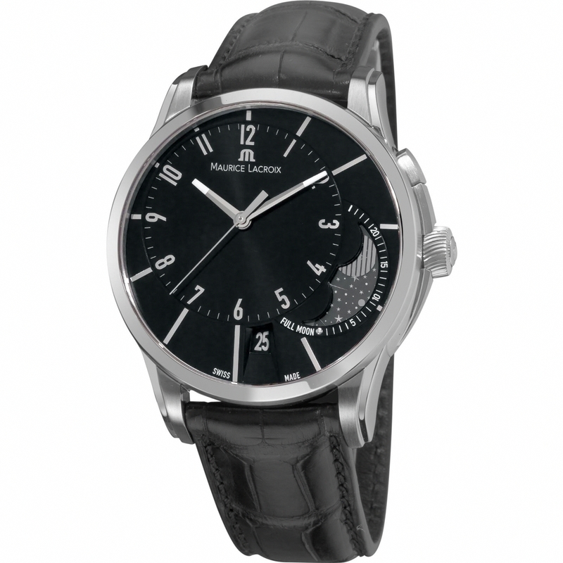 Maurice Lacroix Watches : PT6318-SS001-330 Automatic Date Moon Phase Black Men Watch