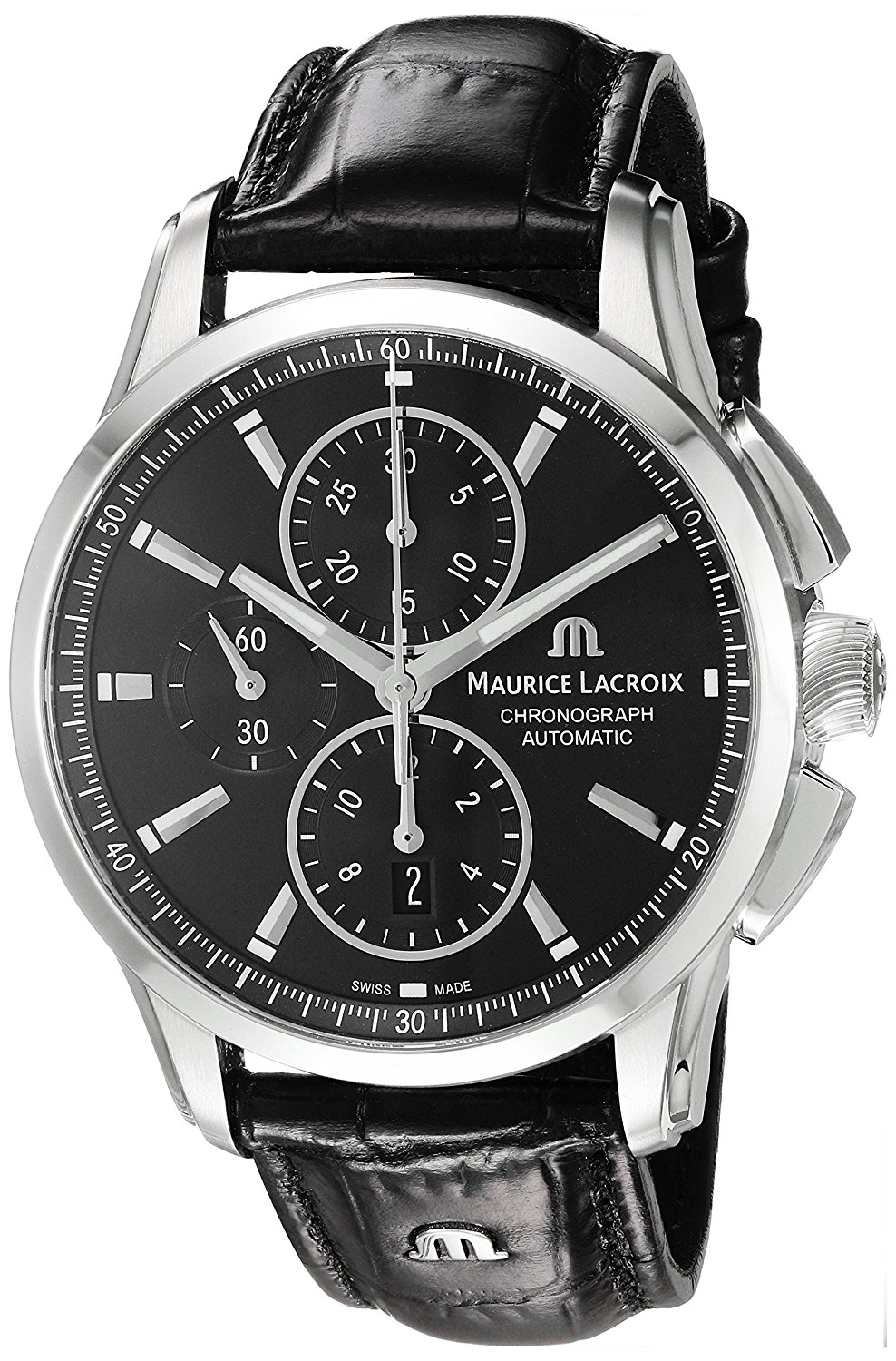 Maurice Lacroix Watches : PT6388-SS001-330-1 Automatic Chronograph Date Black Leather Men Watch
