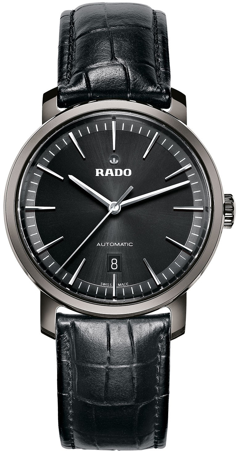 Rado Watches : R14074175 Automatic Black Dial Date Black Leather Men Watch