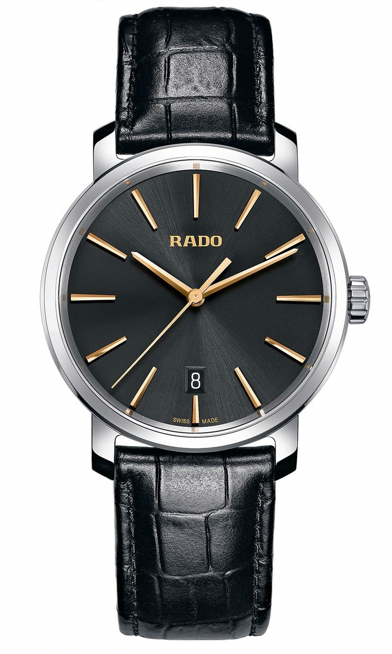 Rado Watches : R14078165 Quartz Analog Date Black Leather Men Watch