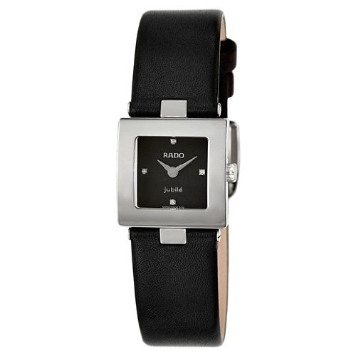 Rado Watches : R18682705 Quartz Black Diamond Dial Black Leather Square Women Watch