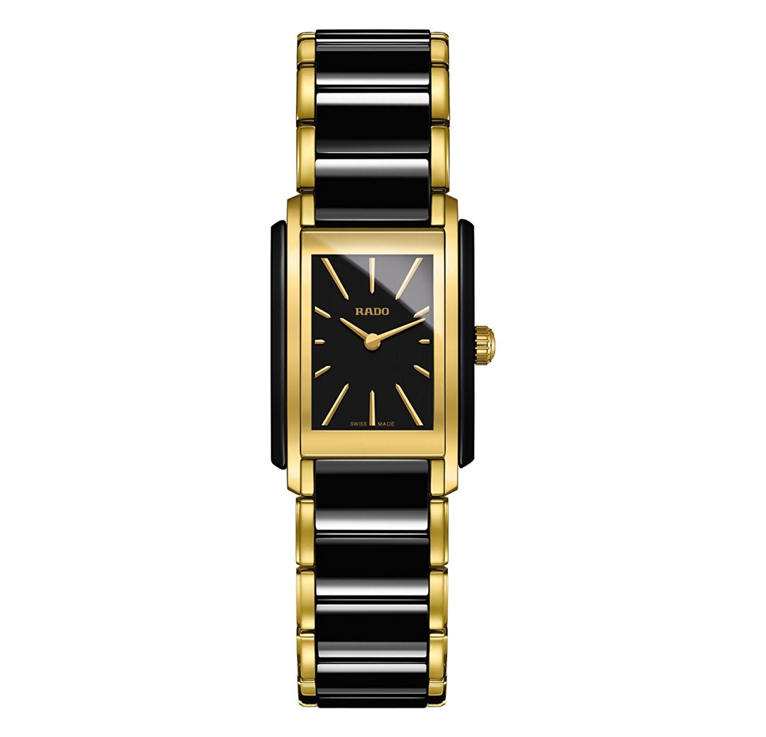 Rado Watches : r20224152 Black With Gold Tones Dial Stainless Steel Band Men Watch