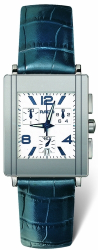 Rado Watches : R20591105 Quartz Platinum Ceramic/steel White Dial Crocodile Blue Leather Band Men Watch
