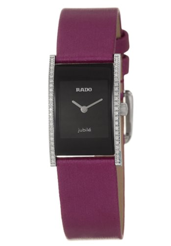 Rado Watches : R20759156 Quartz Black Dial Diamond Bezel Purple Satin Strap Women Watch