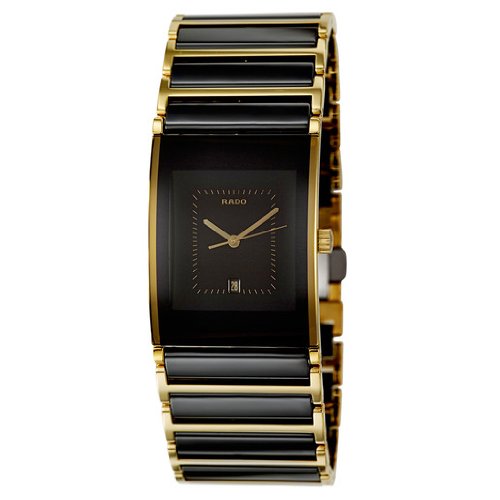 Rado Watches : R20787402 Quartz Analog Date Black Ceramic and Gold Tone Stainless Steel Men Watch