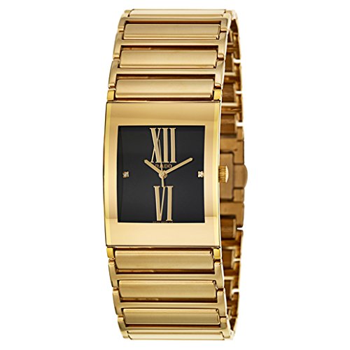 Rado Watches : R20790762 Quartz Black Diamond Dial Gold Tone Stainless Steel and Ceramos Women Watch