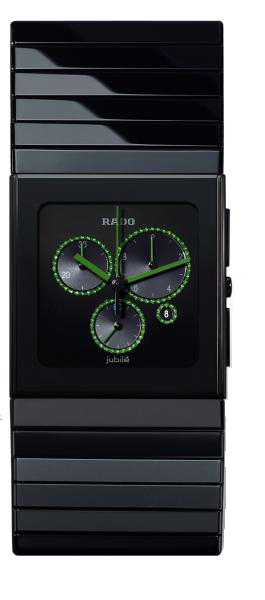 Rado Watches : R21714742 Quartz Chronograph Green Sapphires Dial Ceramic 35mm Men Watch