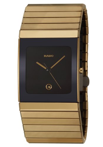 Rado Watches : R21892402 Quartz Black Dial Date Yellow Gold Plated Ceramos Men Watch