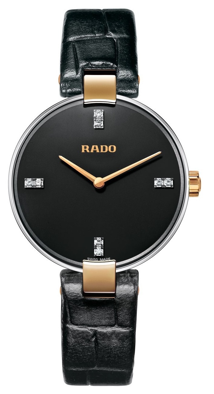 Rado Watches : R22850705 Quartz Diamond Black Dial Black Leather Women Watch
