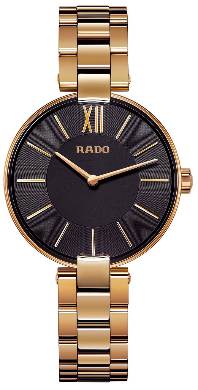 Rado Watches : R22851163 Quartz Black Dial Rose Gold Tone Stainless Steel Women Watch