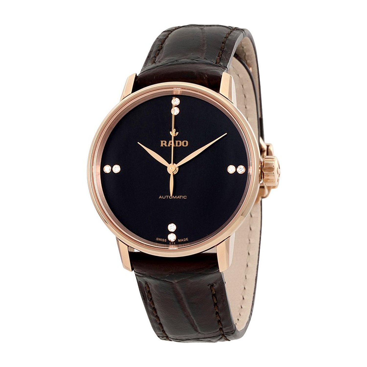 Rado Watches : R22865755 Black Dial Fixed Rose Gold Pvd Band Men Watch