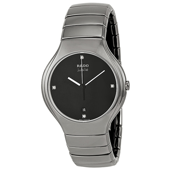 Rado Watches : R27654742 Quartz Black Diamond Dial Date Platinum Tone Ceramic Men Watch