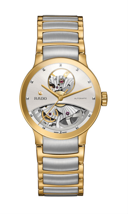Rado Watches : R30246013 Silver Skeleton Dial Fixed Gold Pvd Band Men Watch
