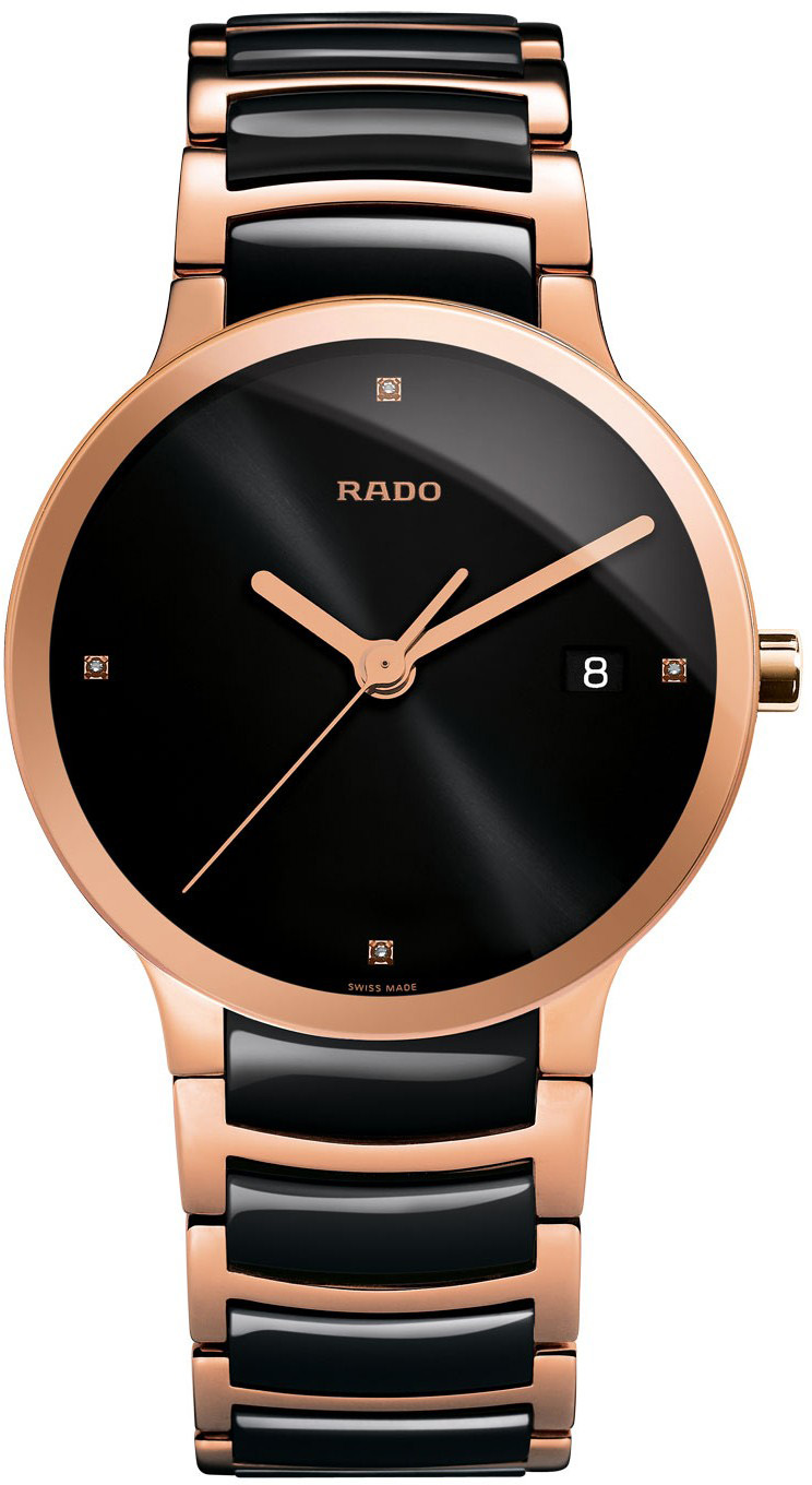 Rado Watches : R30554712 Quartz Diamond Dial Date Stainless Steel and Ceramic Men Watch
