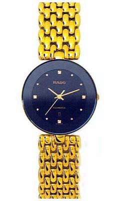 Rado Watches : R48743154 Black Dial Yellow Plated Bracelet Band Men Watch