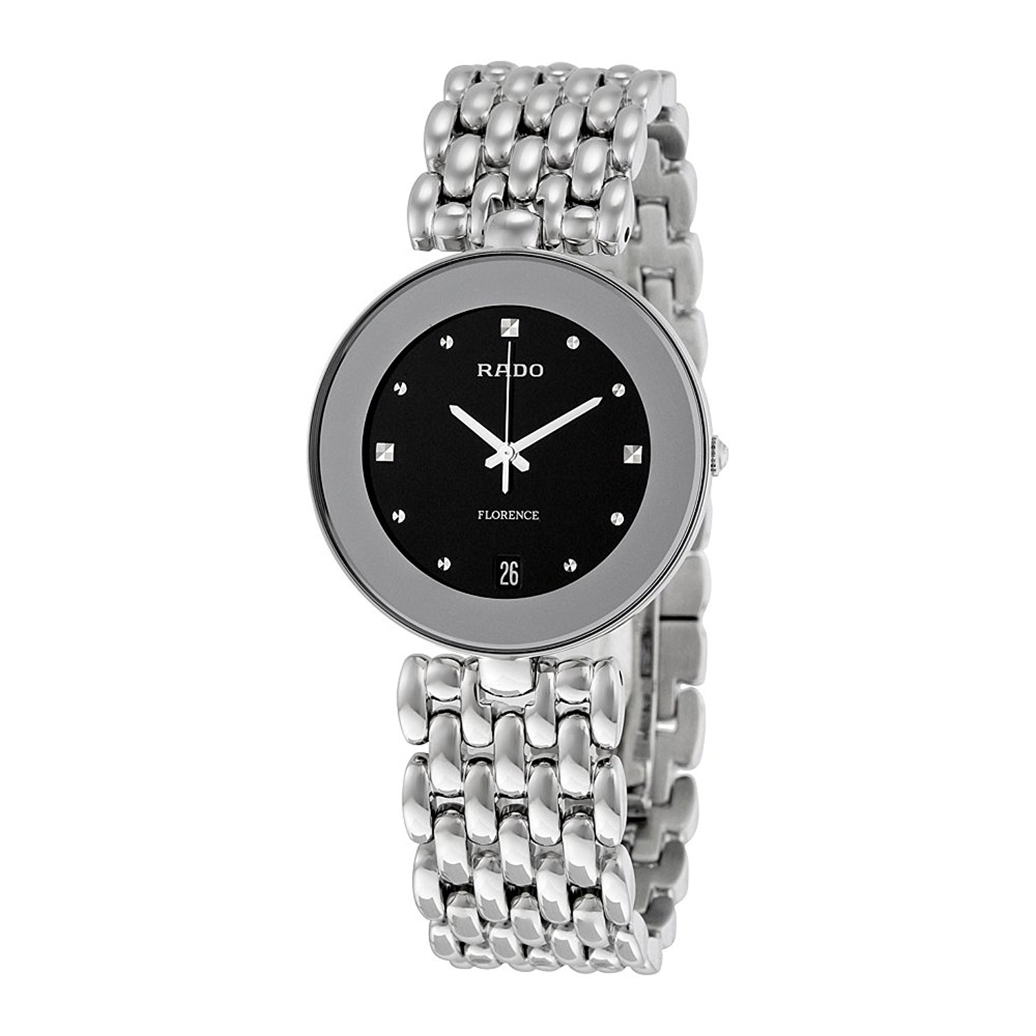 Rado Watches : R48792153 Black Dial Stainless Steel Band Men Watch