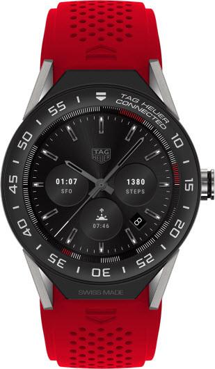 TAG Heuer Watches : SBF8A8001.11FT6080 Connected Modular 45 Smartwatch Black Mat Ceramic Bezel Red Rubber Men Watch