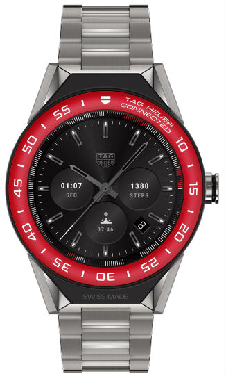 TAG Heuer Watches : SBF8A8015.10BF0608 Connected Modular 45 Smartwatch Red Aluminium Bezel Titanium Strap Men Watch