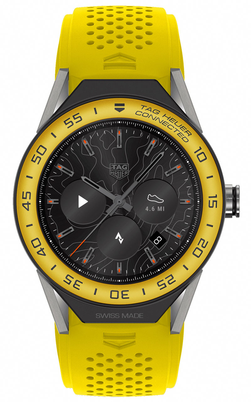 TAG Heuer Watches : SBF8A8017.11FT6082 Connected Modular 45 Smartwatch Yellow Aluminium Bezel Yellow Rubber Men Watch