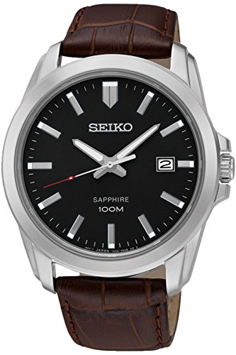 Seiko Watches : SGEH49P2 Quartz Black Dial Date Brown Leather Men Watch