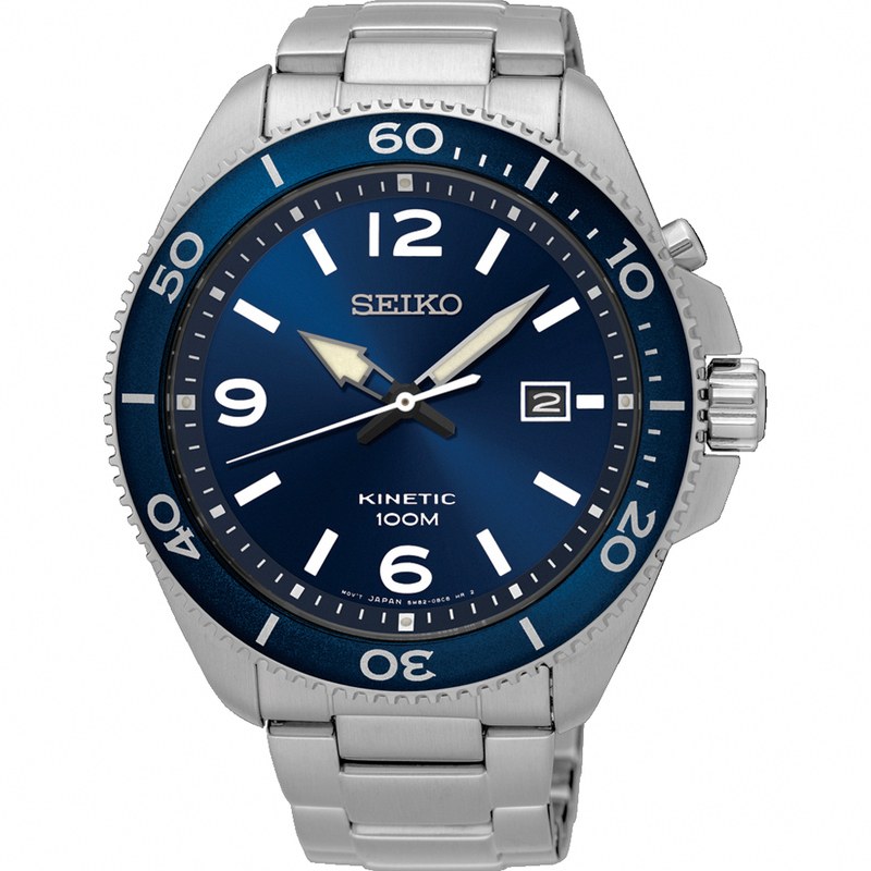 Seiko Watches : SKA745P1 Kinetic Blue Dial Date Stainless Steel Men Watch