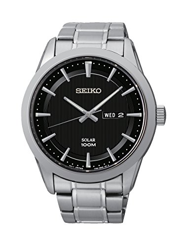 Seiko Watches : SNE363P1 Solar Black Dial Day Date Stainless Steel Men Watch