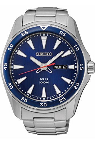Seiko Watches : SNE391P1 Solar Blue Dial Day Date Stainless Steel Men Watch