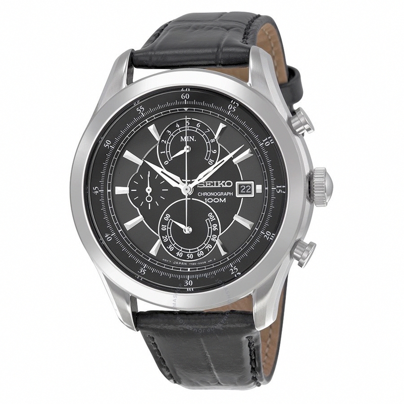 Seiko Watches : SPC167P2 Quartz Chronograph Date Black Leather Men Watch