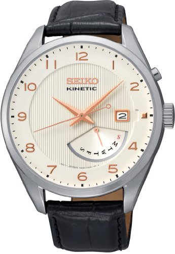Seiko Watches : SRN049P1 Kinetic Day Date Black Leather Men Watch