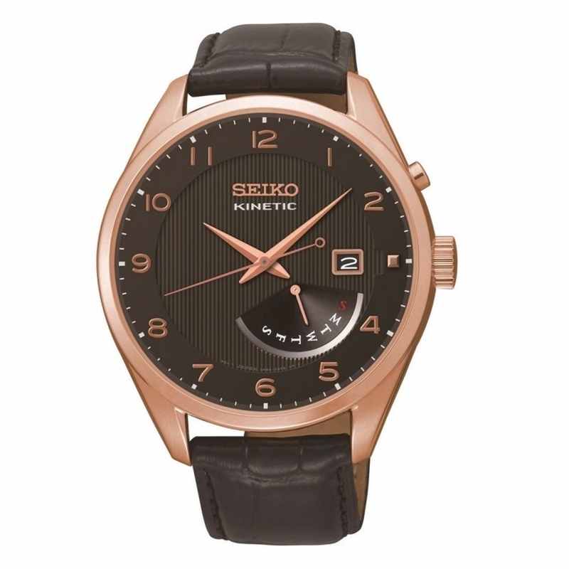 Seiko Watches : SRN054P1 Kinetic Analog Day Date Black Leather Men Watch