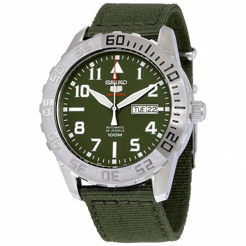 Seiko Watches : SRP751K2 Automatic 24 Jewels Day Date Green Nylon Men Watch