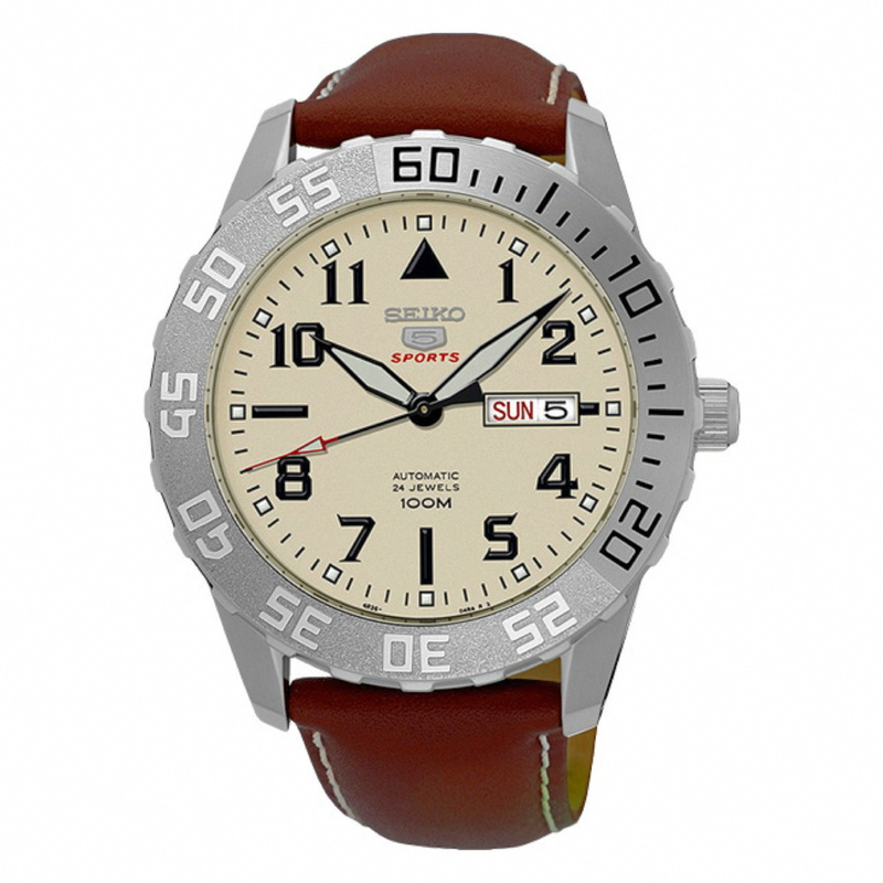 Seiko Watches : SRP757K1 Automatic 24 Jewels Day Date Brown Leather Men Watch