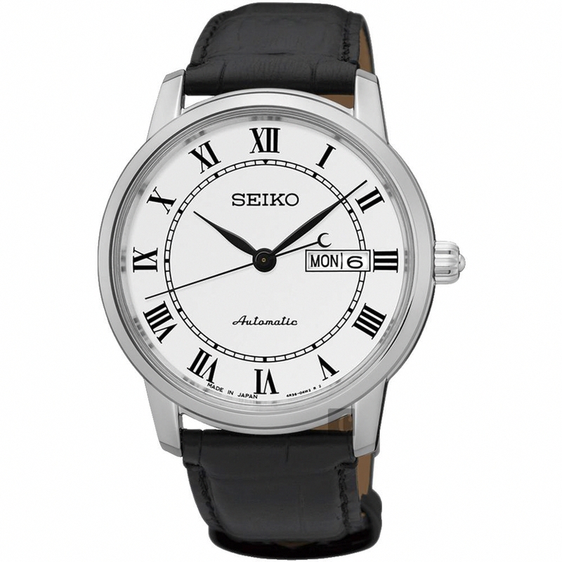 Seiko Watches : SRP761J2 Automatic Roman Numerals Dial Day Date Black Leather Men Watch