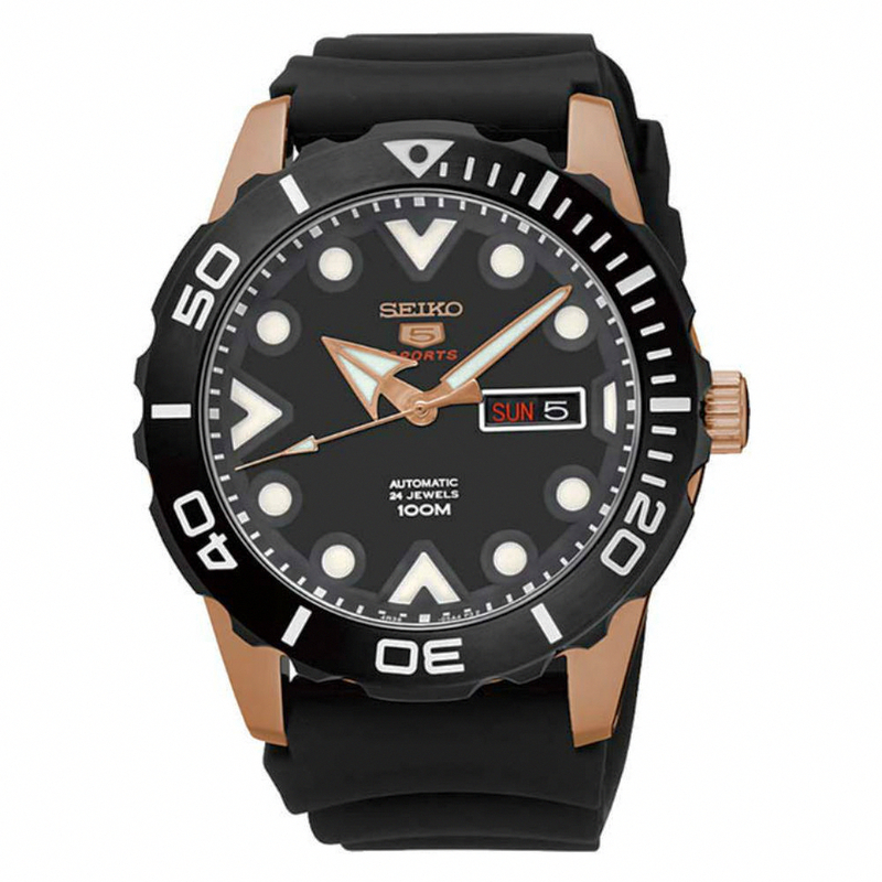 Seiko Watches : SRPA12J1 Automatic 24 Jewels Day Date Black Rubber Men Watch