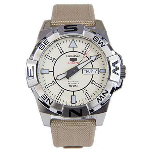 Seiko Watches : SRPA67J1 Automatic 24 Jewels Day Date Beige Nylon Men Watch