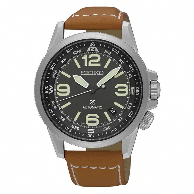Seiko Watches : SRPA75J1 Automatic Black Dial Date Brown Leather Men Watch