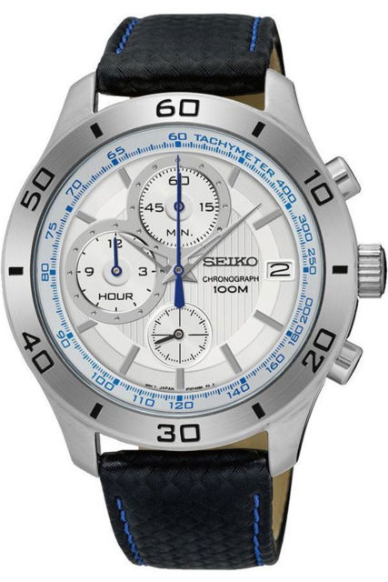 Seiko Watches : SSB191P1 Quartz Chronograph Date Black Leather Men Watch