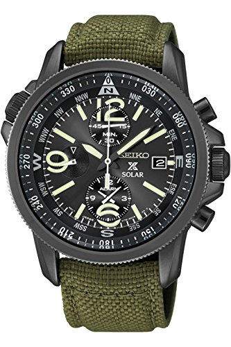Seiko Watches : SSC295P1 Solar Military Alarm Chronograph Green Nylon Men Watch