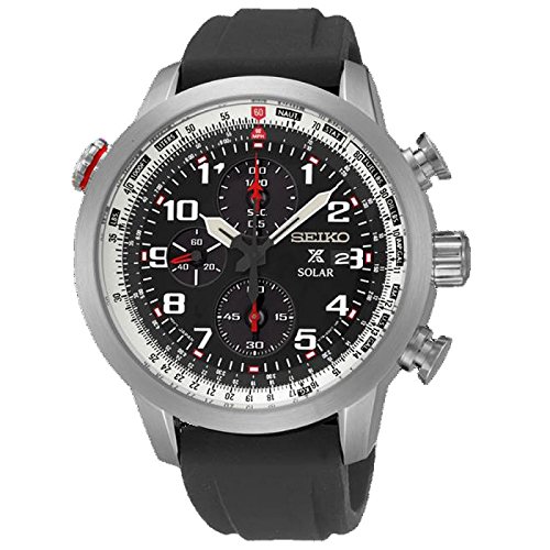Seiko Watches : SSC351P1 Solar Chronograph Date Black Silicone Men Watch