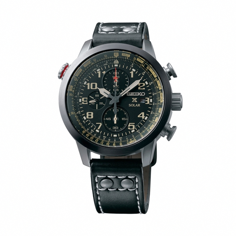 Seiko Watches : SSC423P1 Solar Chronograph Date Black Leather Men Watch